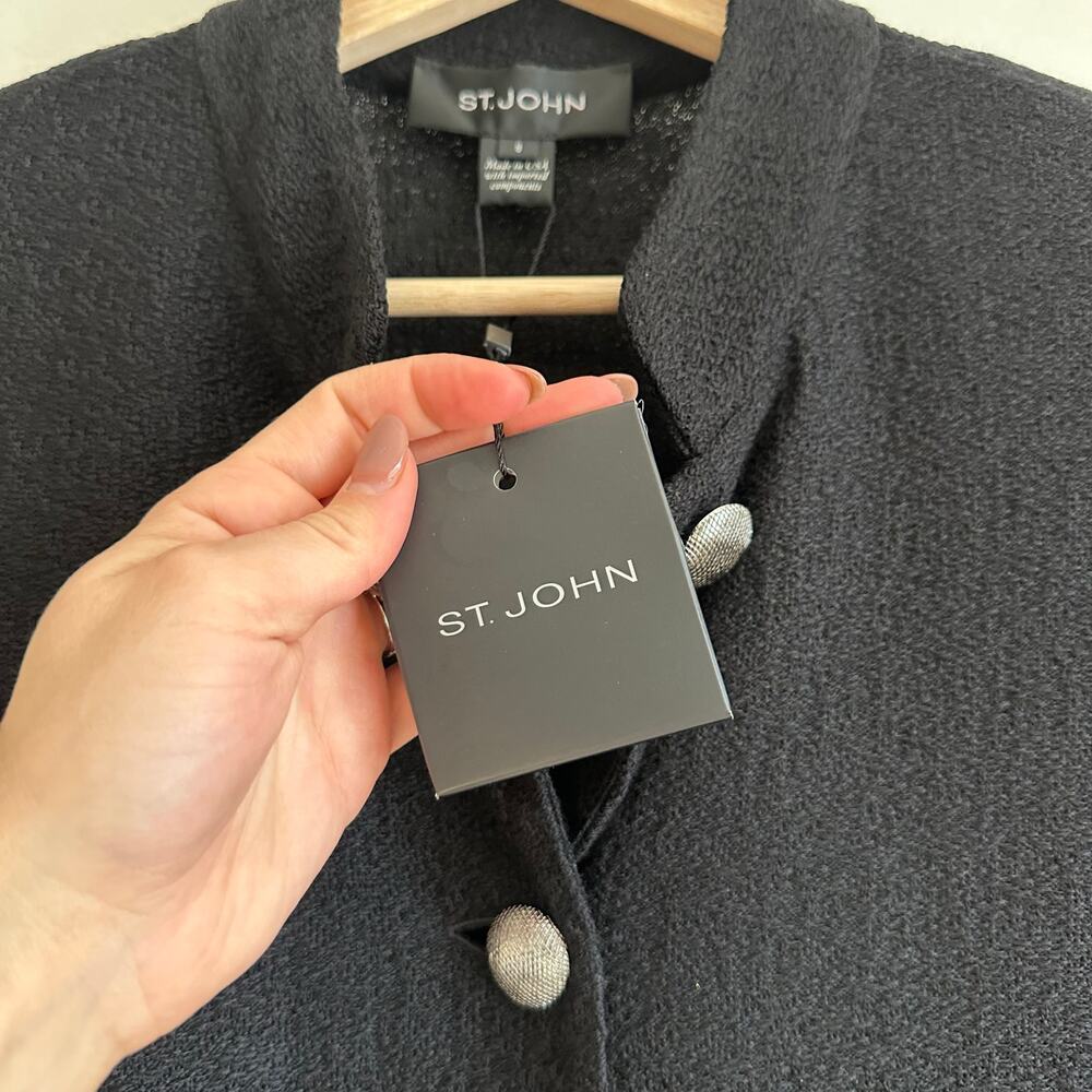 ST. JOHN Button Front Pockets Long Sleeve Dress Caviar Line 8 - Picture 9 of 16